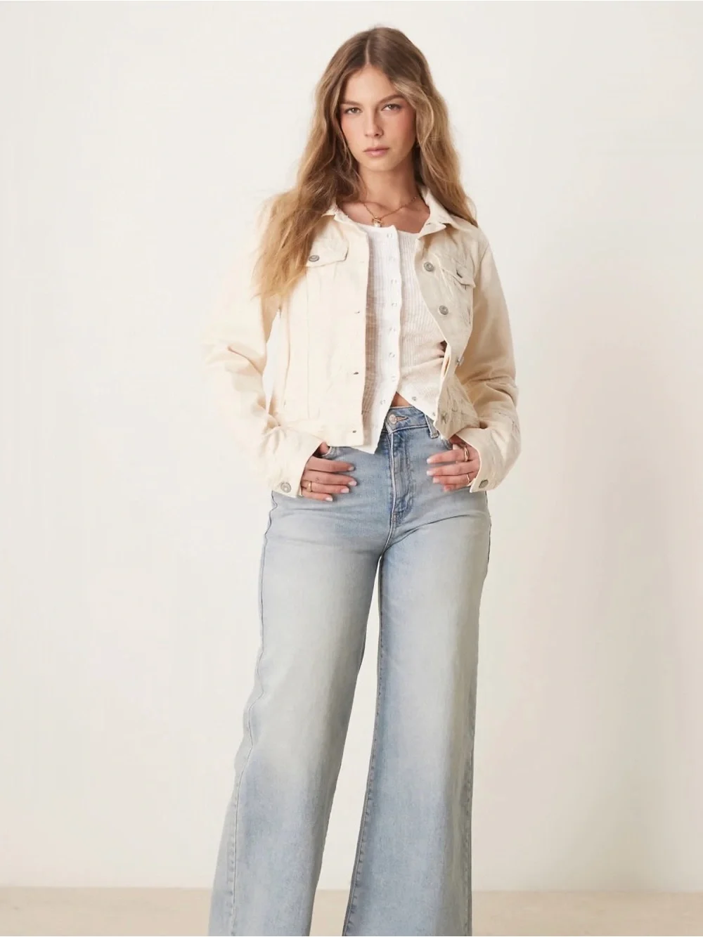 Free People Rumors denim jacket in ecru, size S - Picture 3 of 9